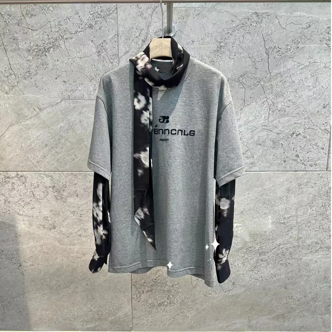 8808新款韩系简约百搭圆领长袖T恤女潮重工搭配丝巾上衣潮流时尚