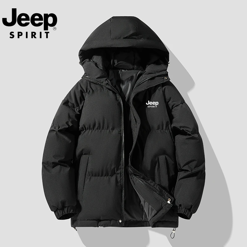 JEEP连帽加厚情侣棉服 2025年冬季男士宽松小众纯色连帽棉衣外套