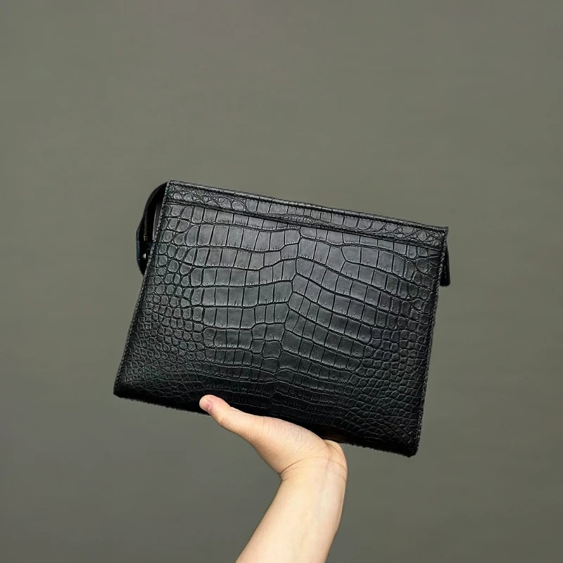 鳄鱼皮男士手拿包真皮时尚多隔层大容量手抓包高品质休闲潮流手包
