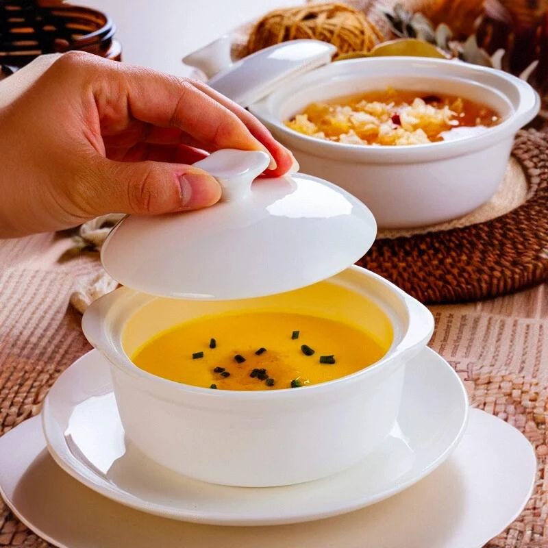 纯白骨瓷家用炖盅双耳隔水甜品蒸蛋汤盅釉下彩炖盅陶瓷带盖