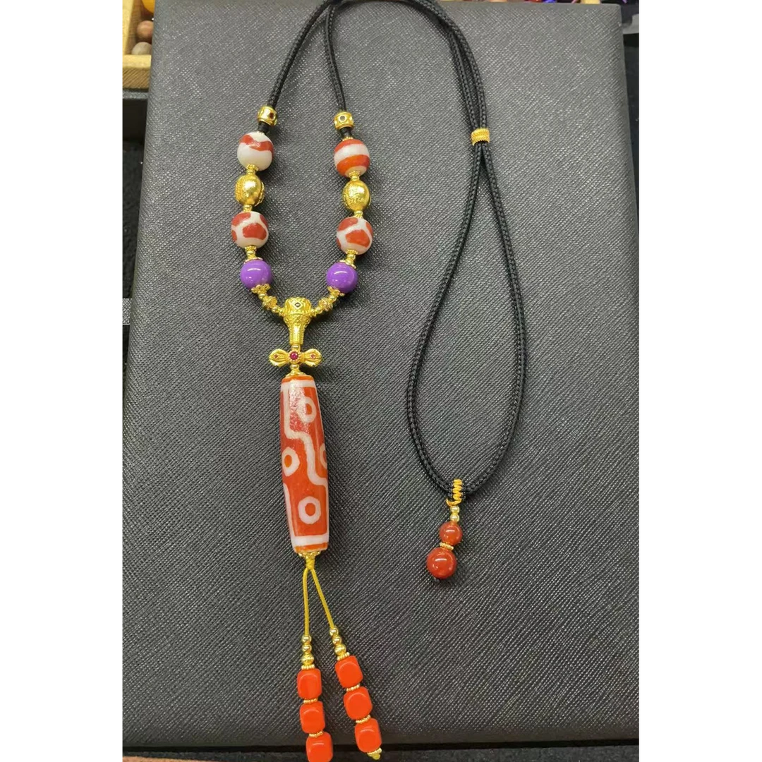 红肉九眼天珠多宝项链设计款/多样性发其一  TZSJE9236