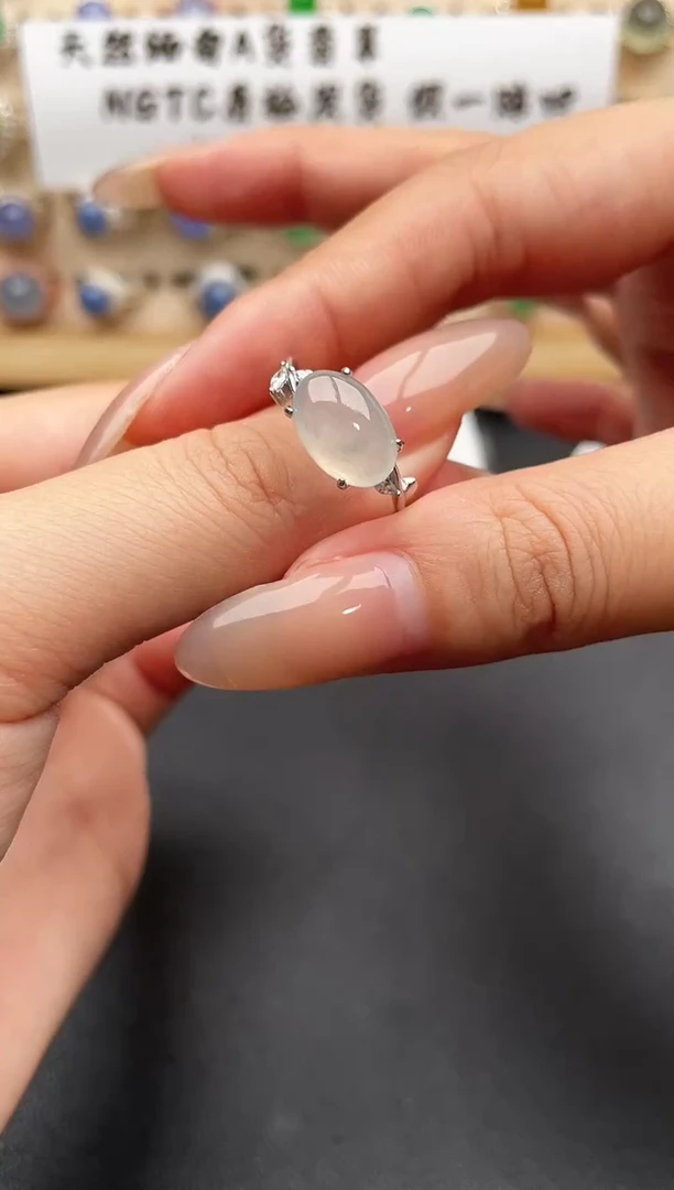 银S925镶嵌戒指翡翠一物一证一礼盒