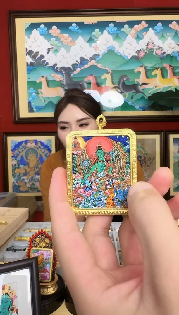 吊坠绿妈妈-热贡纯手绘周毛