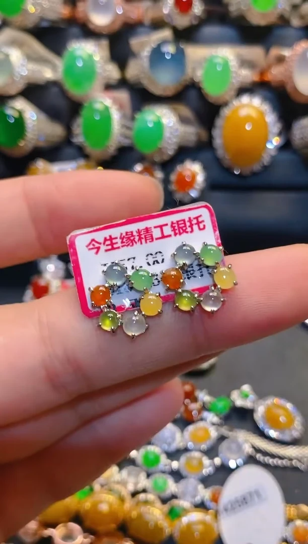 银S925镶嵌翡翠耳饰天然