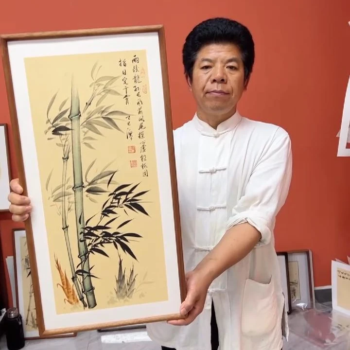 张富民作品/指日定干霄（乌檀木实木框）/古宣/35*68cm