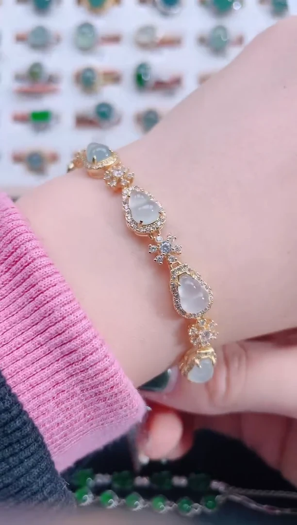 银S925镶嵌手链翡翠天然翡翠