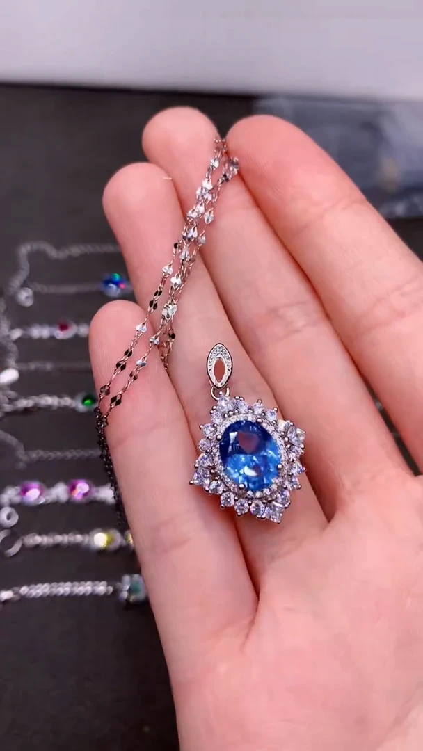 【闪购商品】海蓝宝石颈饰银S925镶嵌.......