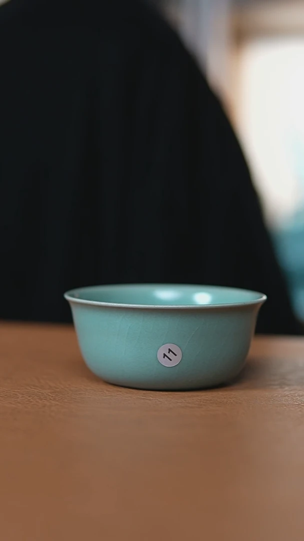 瓷片仿古翡翠绿釉鸡缸杯微瑕11