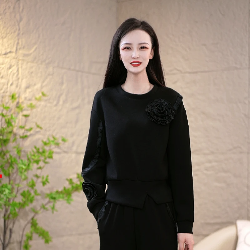 秋季气质修身简约大气轻奢洋气时尚百搭宽松收腰显瘦两件套M-4XL