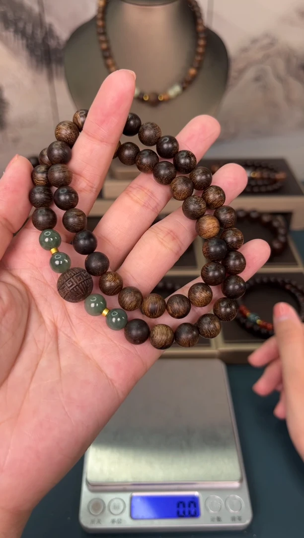 沉香手串越南芽庄白棋楠沉水级高油留疤老料8mm双圈