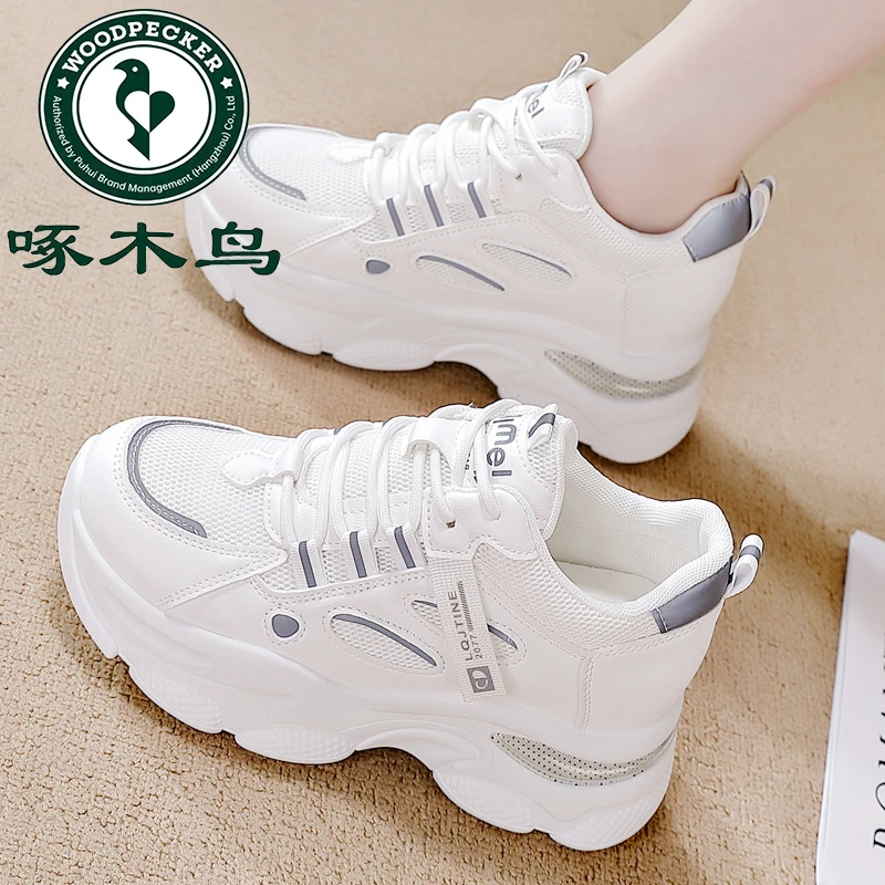 啄木鸟品牌秋冬百搭内增高老爹鞋女2025透气厚底小白鞋韩版休闲鞋