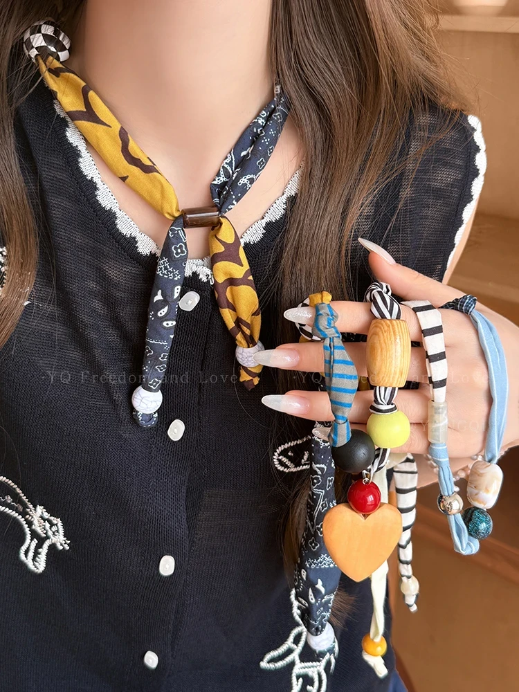 非金属布艺项链  多层缠绕趣味拼接可调节项链女款设计锁骨链配饰