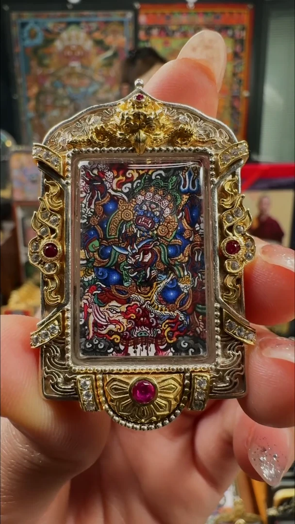 吊坠壹善缘城手绘唐卡大黑天