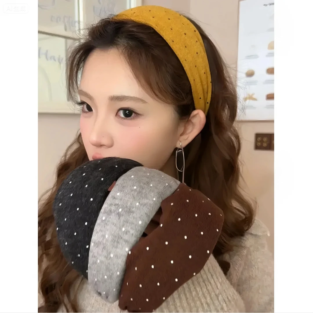 韩系波点软面宽边发箍女秋冬高颅顶压发头箍日常百搭森系发卡发饰