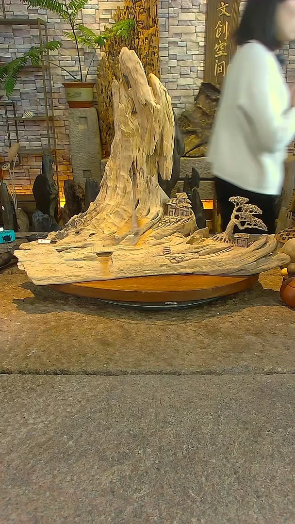 木鸭脚樟木山水摆件