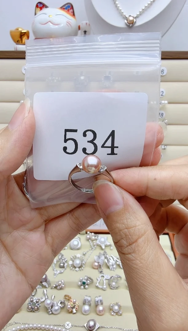 银S925镶嵌戒指淡水珍珠清***?534