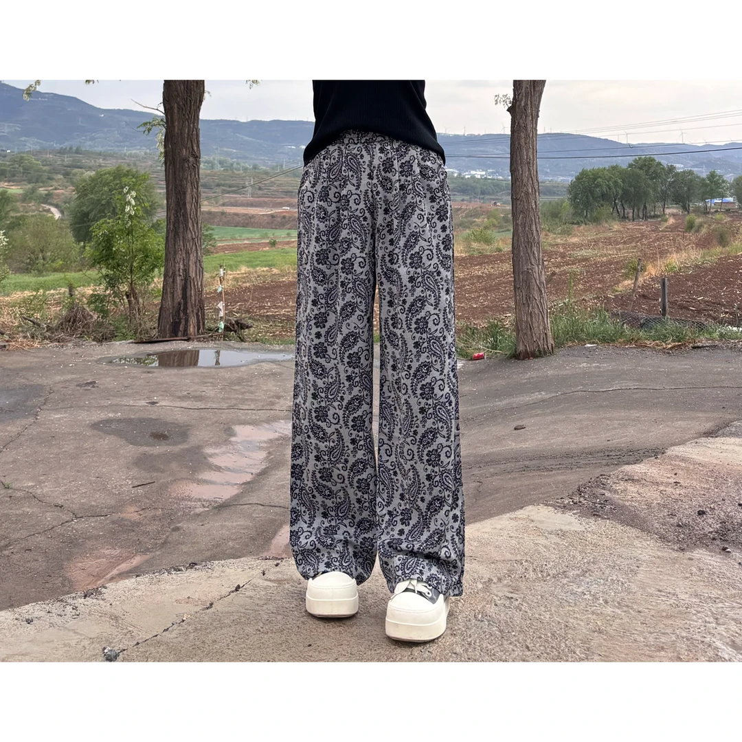 艳艳家 洋气直筒显瘦复古碎花休闲裤