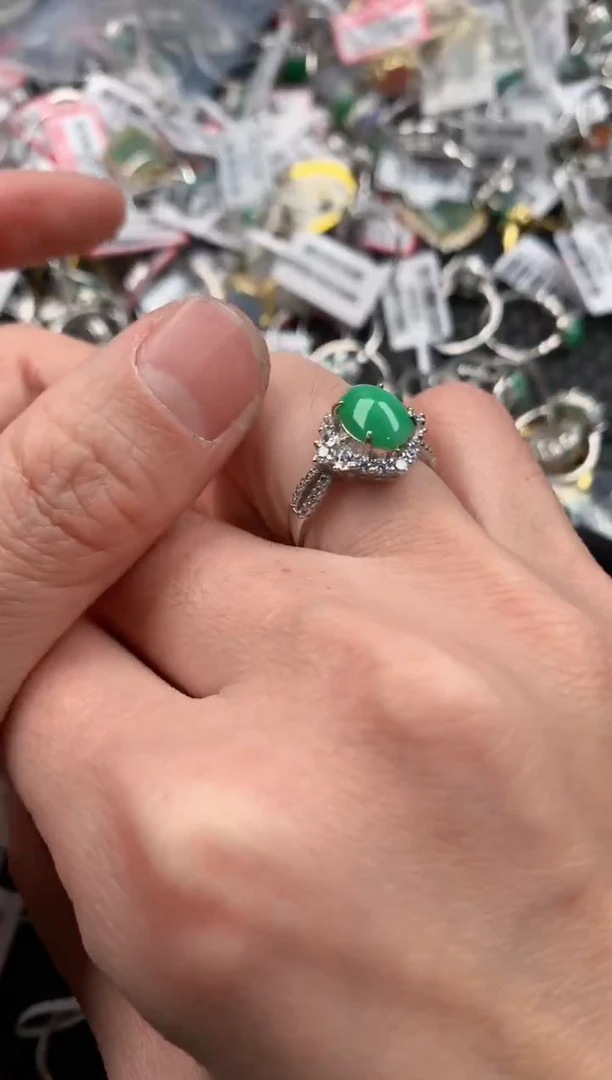 银S925镶嵌戒指翡翠44444   4