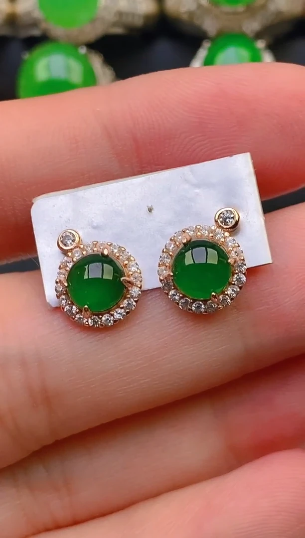 翡翠银S925镶嵌耳饰天然