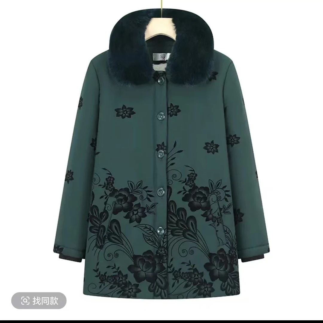 7910中老年人棉服冬季妈妈装棉衣加绒加厚无毛领老仓库二楼