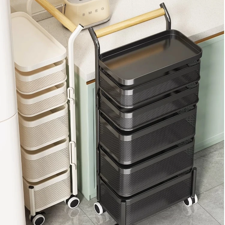 厨房置物架落地多层果蔬菜收纳柜子可移动可旋转收纳储物架小推车