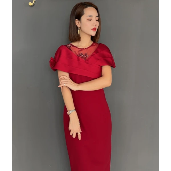 Y649366大码气质连衣裙25夏新款年轻喜婆婆宴会礼服平时可穿