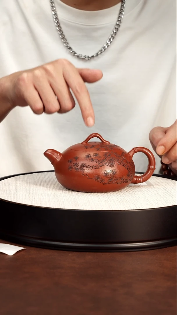 茶壶紫砂宜兴紫砂 圆珠大红袍 顾建根