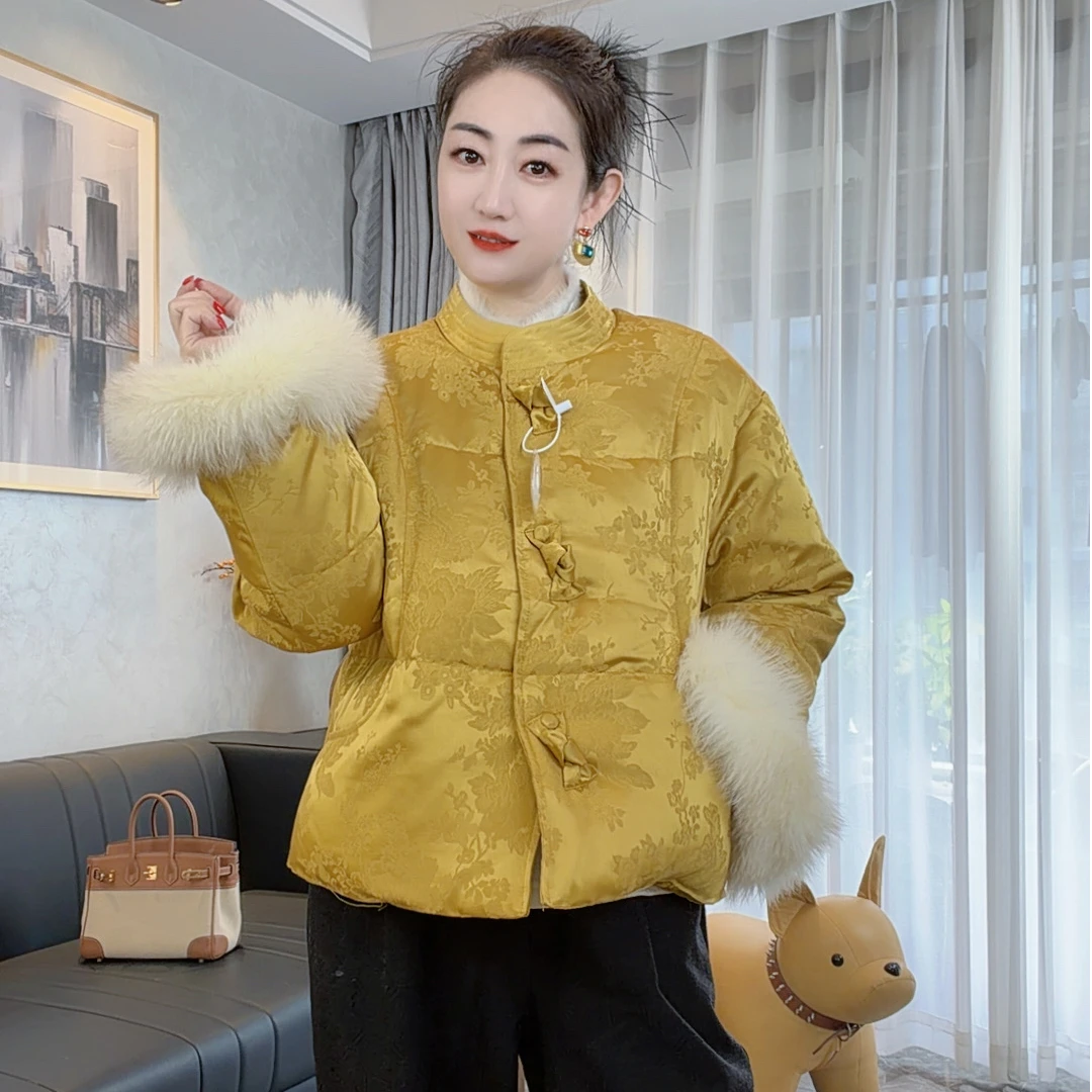 冬季保暖外套女90鸭绒狐狸毛新中式国风外套S048