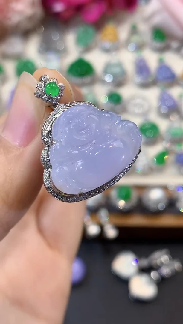 吊坠(不含链)18K金镶嵌翡翠B38 紫货有色差