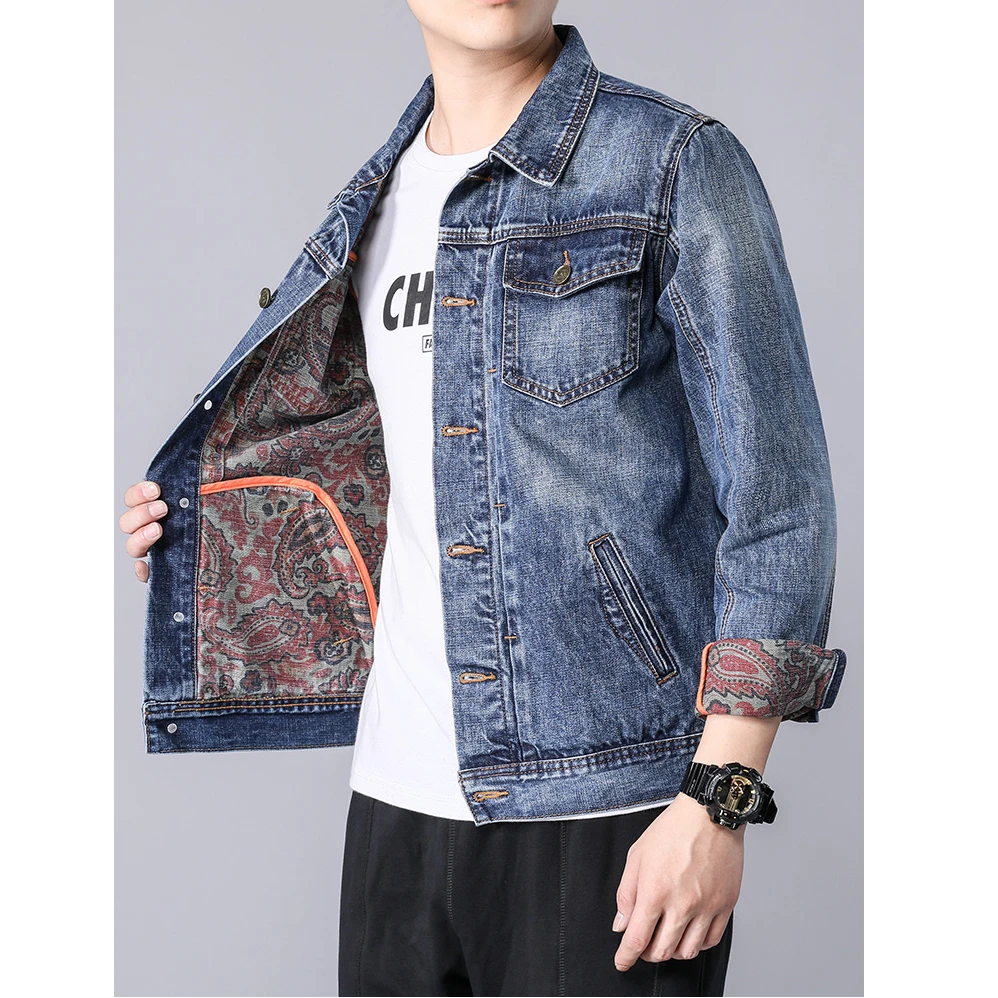 莫安摩萨利牛仔外套男韩版潮流秋款全棉休闲上衣服男士工装夹克