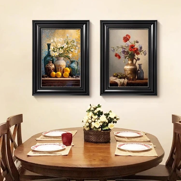 中古风古典花卉餐厅装饰画美式复古客厅壁画欧式卧室玄关艺术挂画