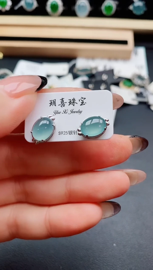 翡翠银S925镶嵌耳饰858050