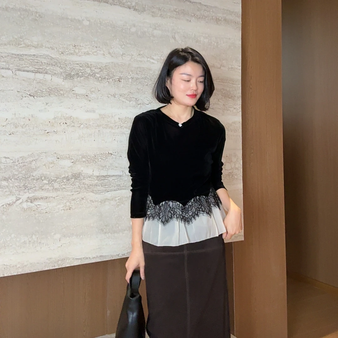 TANTAN 秋季时尚显瘦长袖拼接100植物绒上衣2984