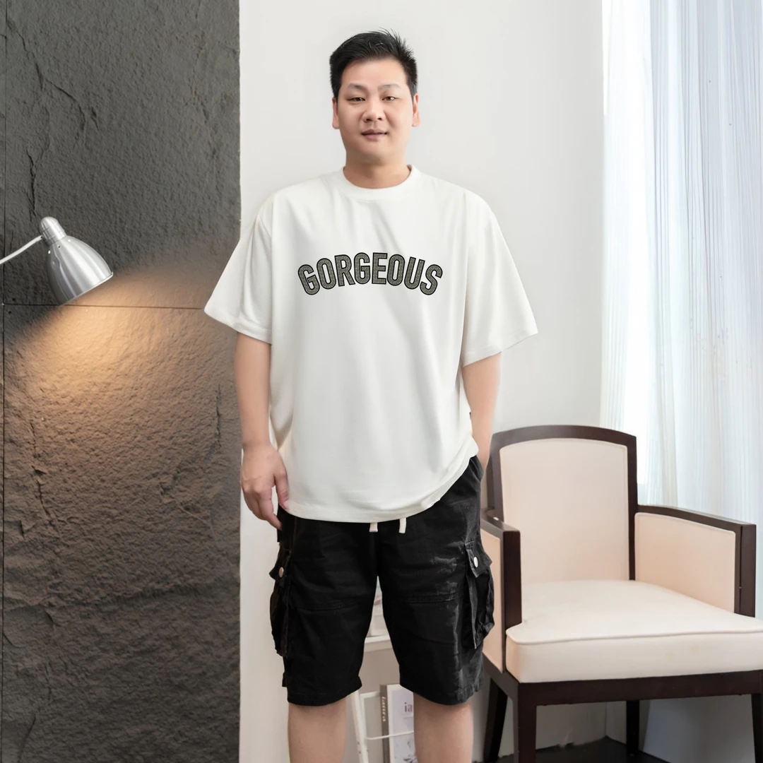男装大码T恤夏季新款高品质260G重磅胖男士宽松百搭印花潮流短袖