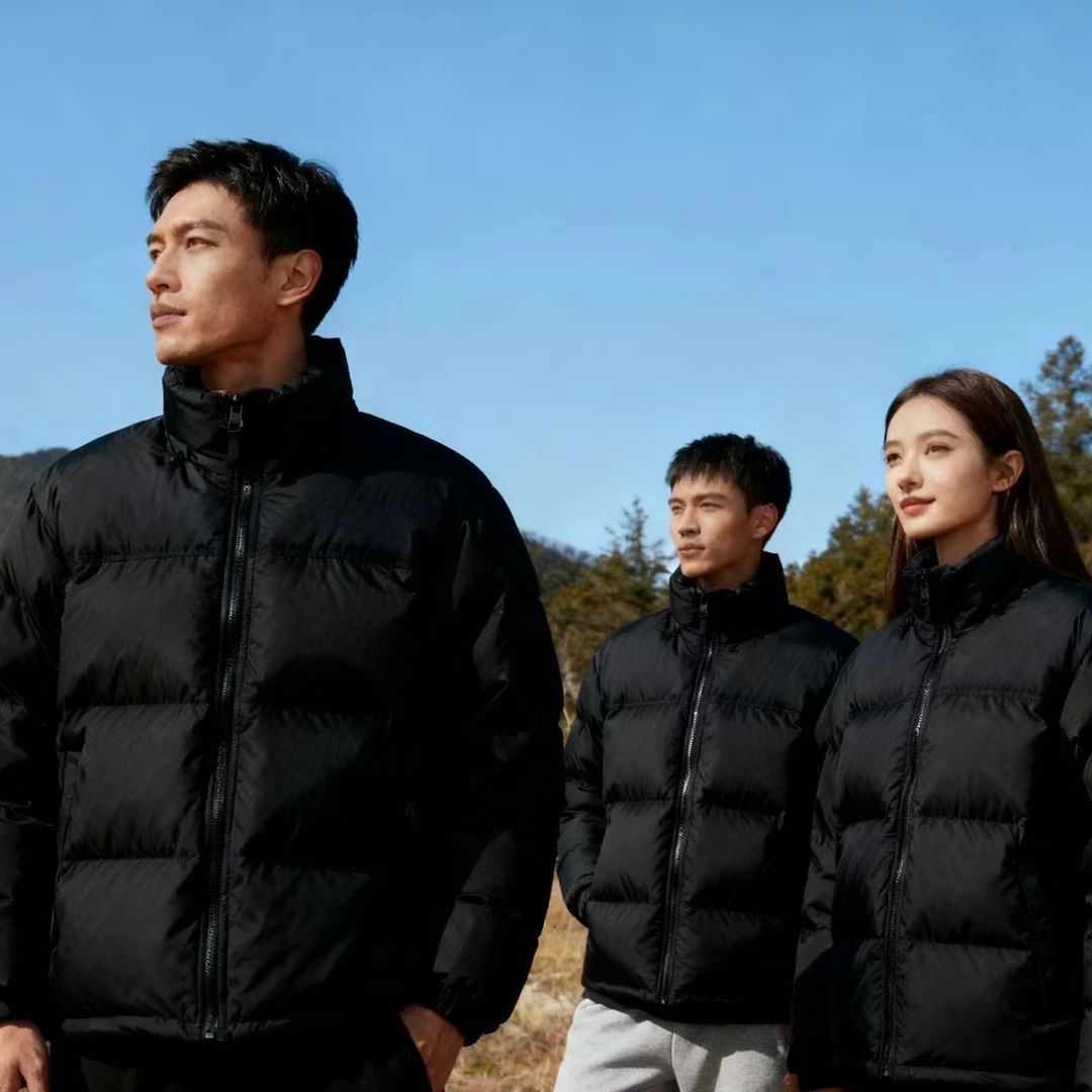 001北96冬季新款时尚男女同款拼接刺绣厚款羽绒衣