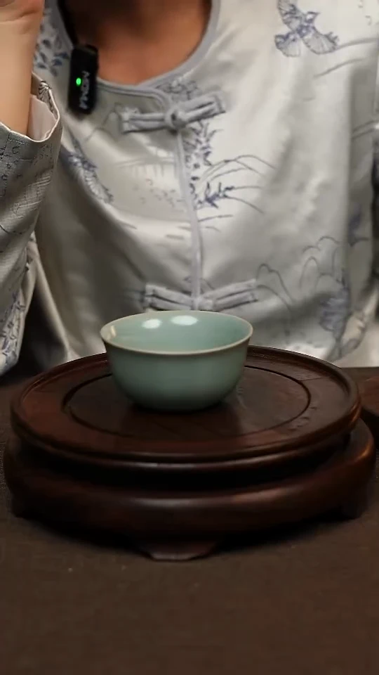 瓷片仿古天青鸡缸杯80ml 微瑕 不带礼盒