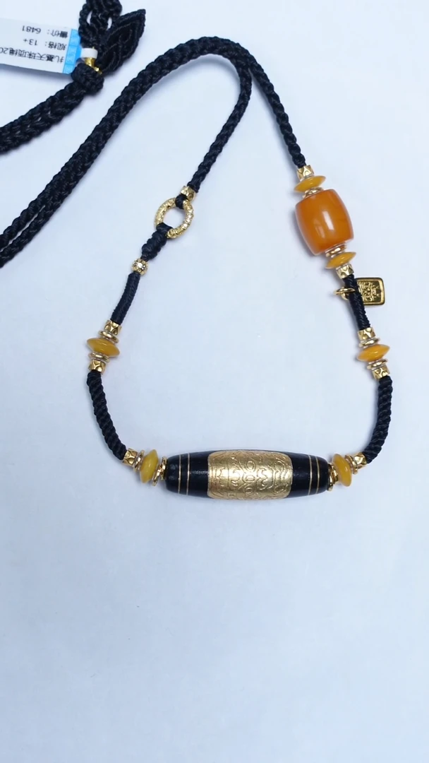 琥珀颈饰未镶嵌焦皮桶珠玛瑙项链13mm