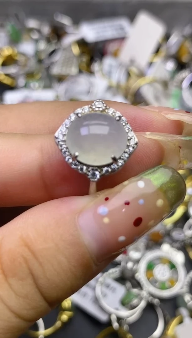 翡翠戒指银S925镶嵌百内无证书