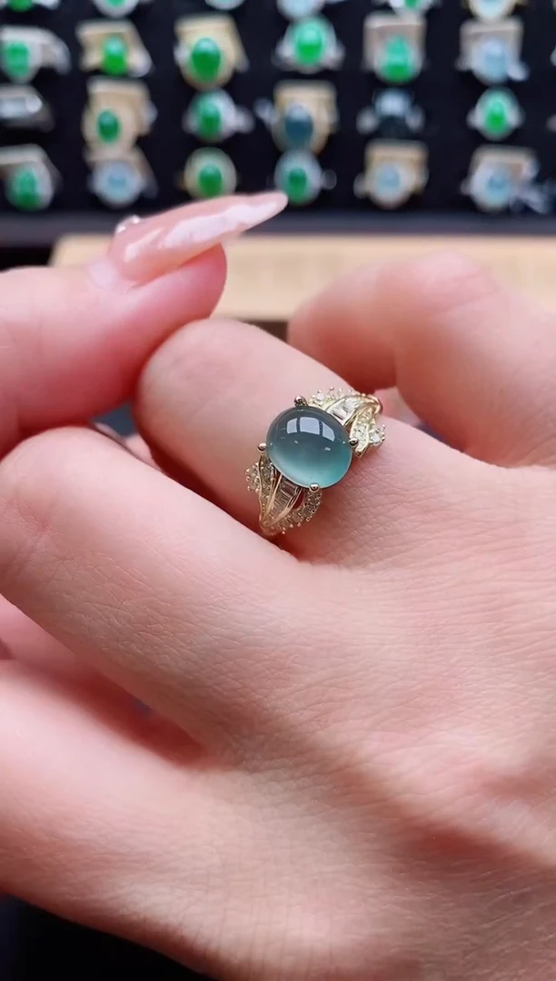 银S925镶嵌戒指翡翠1