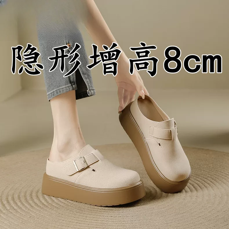 厚底博肯包头半拖鞋女2025春秋季新款外穿懒人一脚蹬内增高勃肯鞋