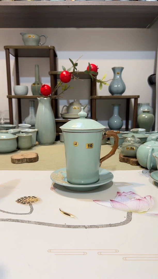杯子中秋款10青云祥龙杯四件套 仿古釉一级精品 高端礼盒办公杯*