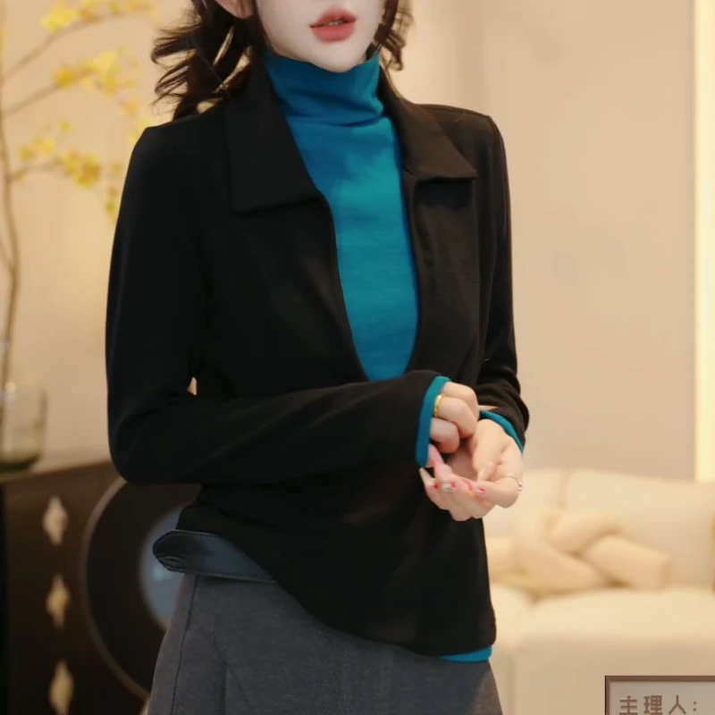 『极简高定』韩系高级感拼接假两件高领舒适内搭打底衫LK2508166