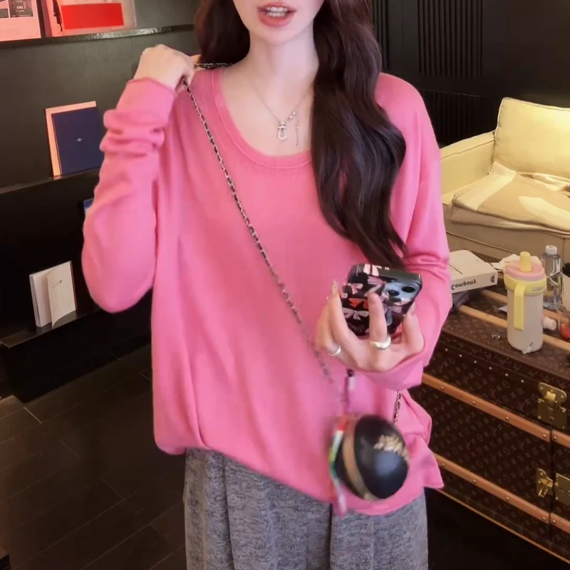 百搭舒适针织长袖T恤 奶油慕斯 春秋薄款修身上衣LK2501452