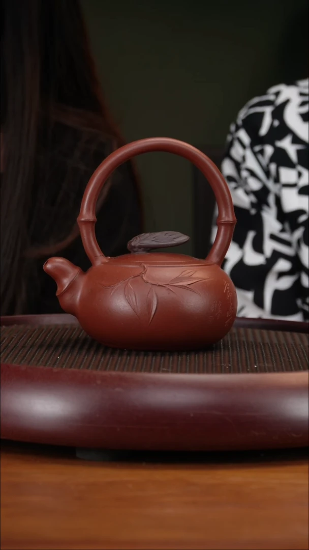 茶壶紫砂118ZXJ知足提梁 龙山大红泥450cc