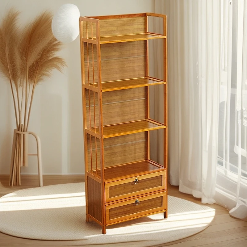 家用书架置物架落地多层儿童简易书柜多功能楠竹收纳架客厅储物架