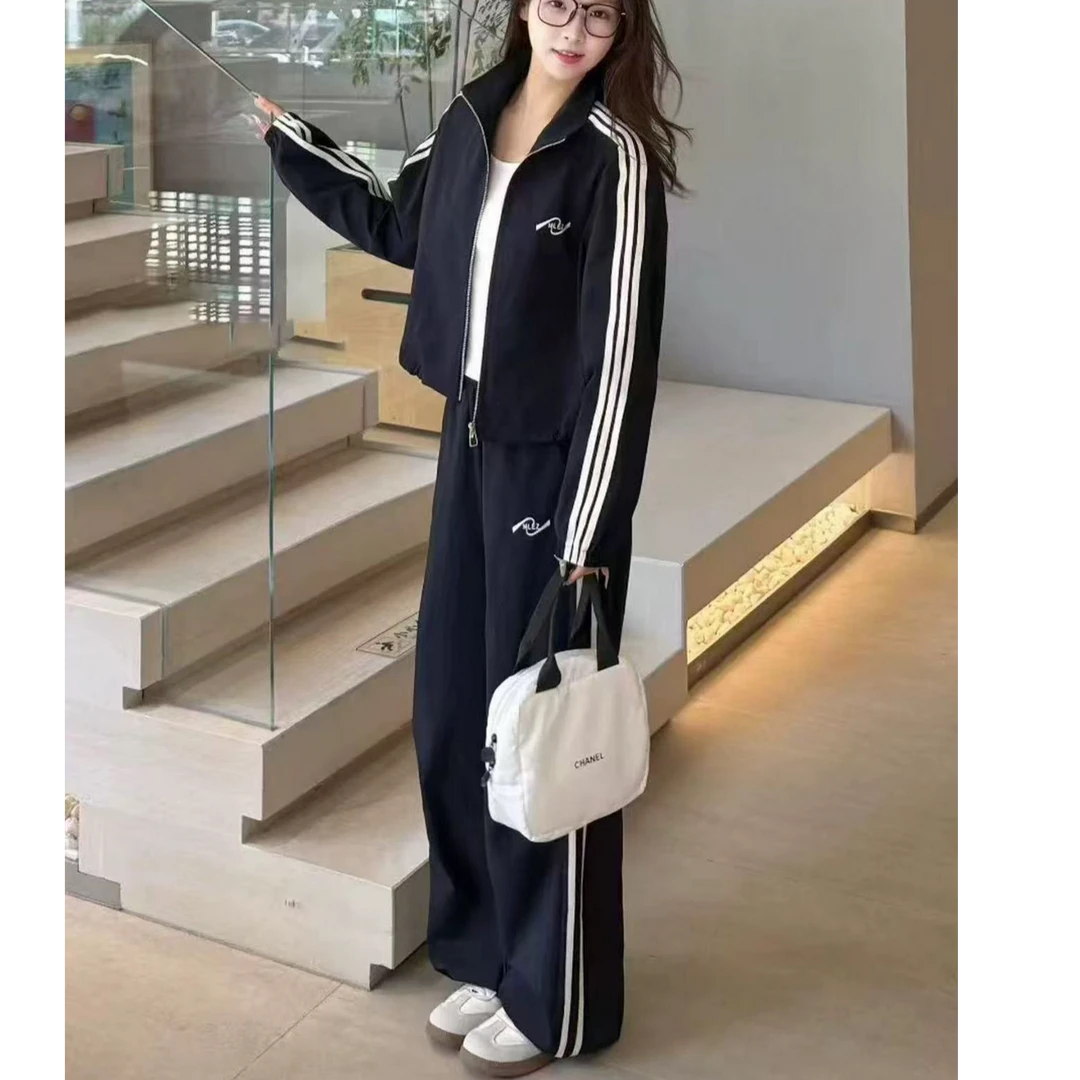 休闲时尚套装女2025秋季新款洋气减龄显瘦条纹小个子三件套裤2866