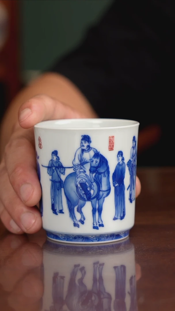 晓竹窑青花贵妃上马图