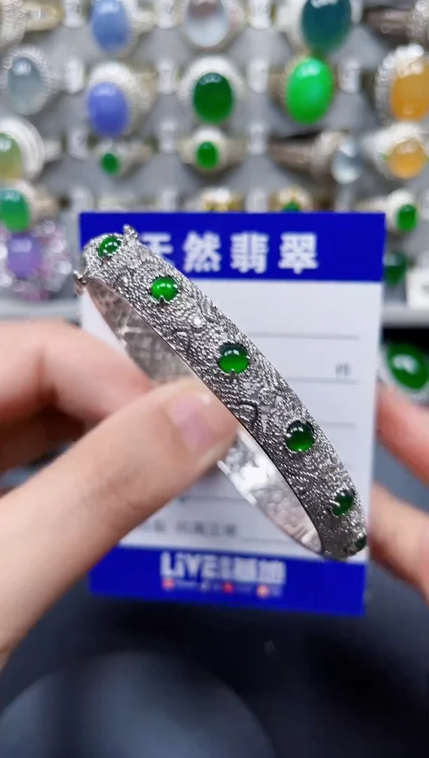 银S925镶嵌手镯翡翠368