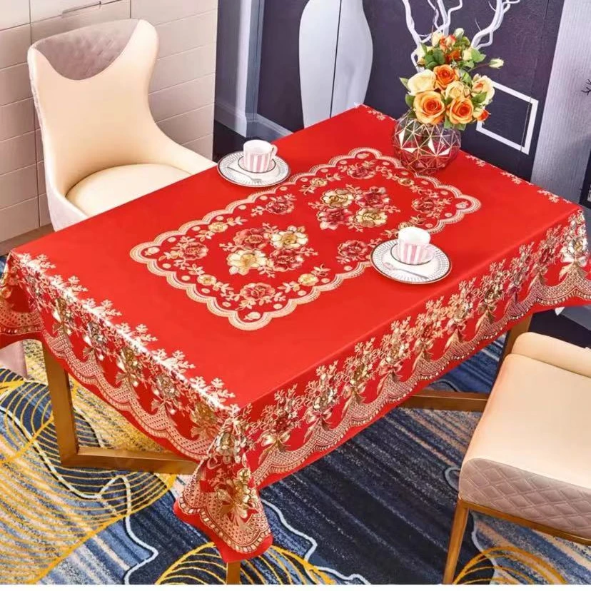 150x90大红餐桌布茶几布自洁免洗工艺长方形桌防油隔热