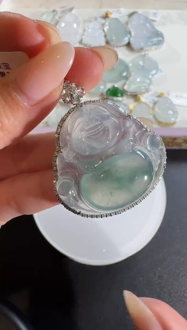 【闪购商品】翡翠吊坠(不含链)18K金镶嵌【源头工厂】钻石镶嵌